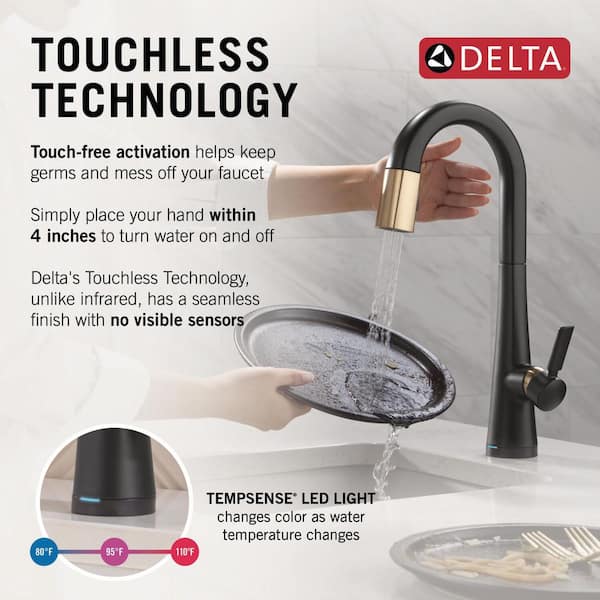 Monrovia Touch2O Touchless Single Handle Bar Faucet in Matte Black/Champagne Bronze