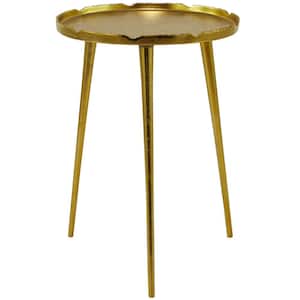 16 in. Gold Large Round Aluminum End Accent Table with Tray Top