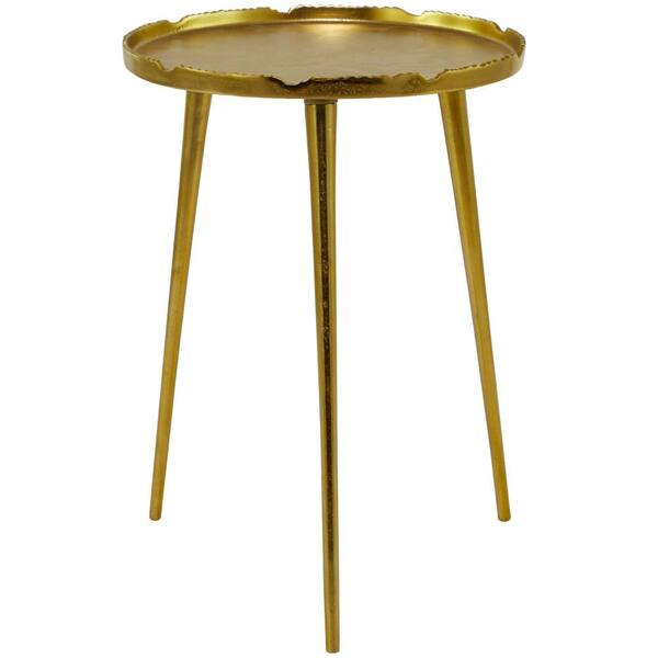 Litton Lane 16 in. Gold Large Round Aluminum End Accent Table with Tray