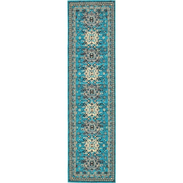 Unique Loom Taftan Oasis Turquoise 2' 7 x 10' 0 Runner Rug