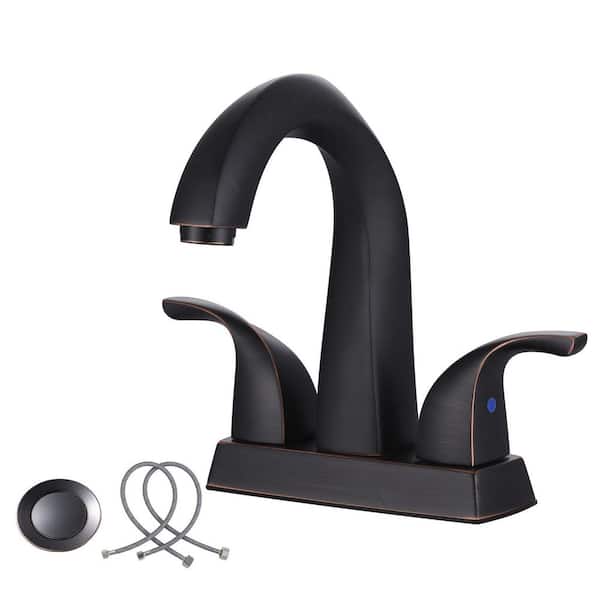 4 in. Centerset 2-Handle High Arc Vintage Gooseneck Bathroom Faucet with Drain Kit and Supply Lines Included in Bronze