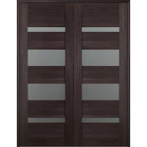 Vona 07-01 72 in. x 84 in. Both Active 5-Lite Frosted Glass Veralinga Oak Wood Composite Double Prehung Interior Door