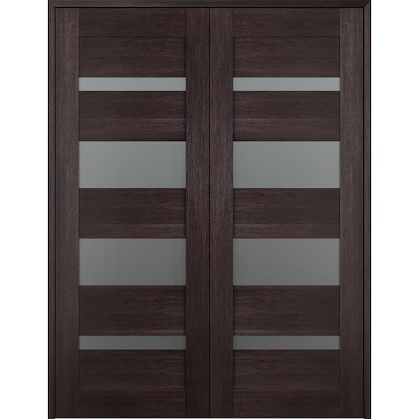 Vona 07-01 64 in. x 96 in. Both Active 5-Lite Frosted Glass Veralinga Oak Wood Composite Double Prehung Interior Door