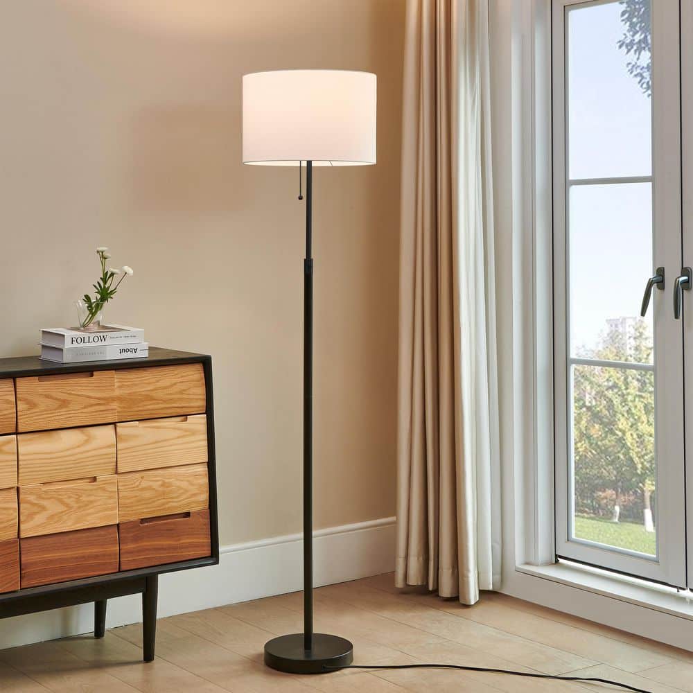 KAWOTI 65 in. Adjustable Black Metal Floor Lamp with Pull Chain