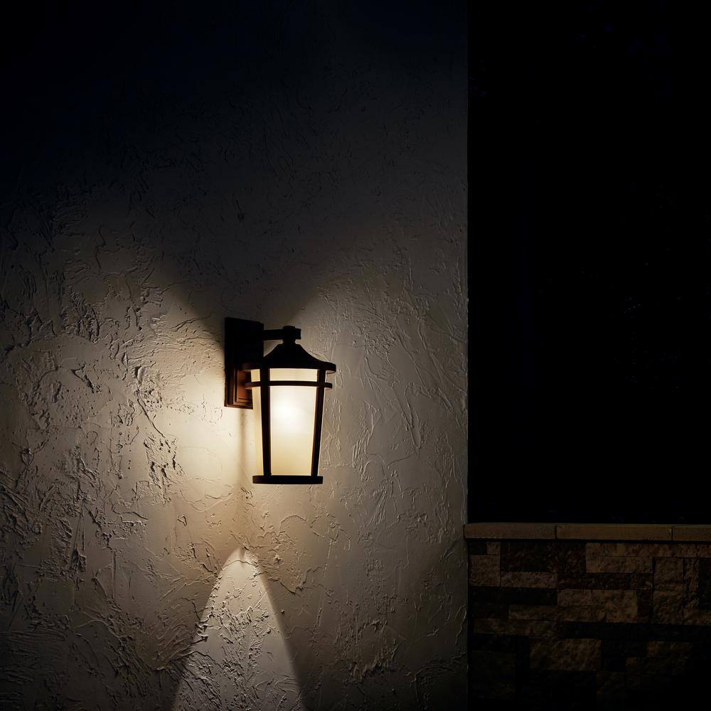 17.75" Brown Cast Aluminum Lantern Wall Sconce with White Shade