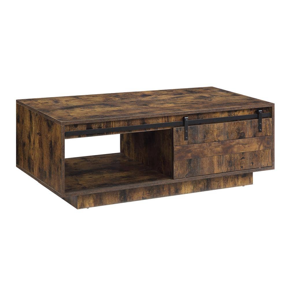 Bellarosa Rustic Oak Rectangular Storage Coffee Table with Metal Accents