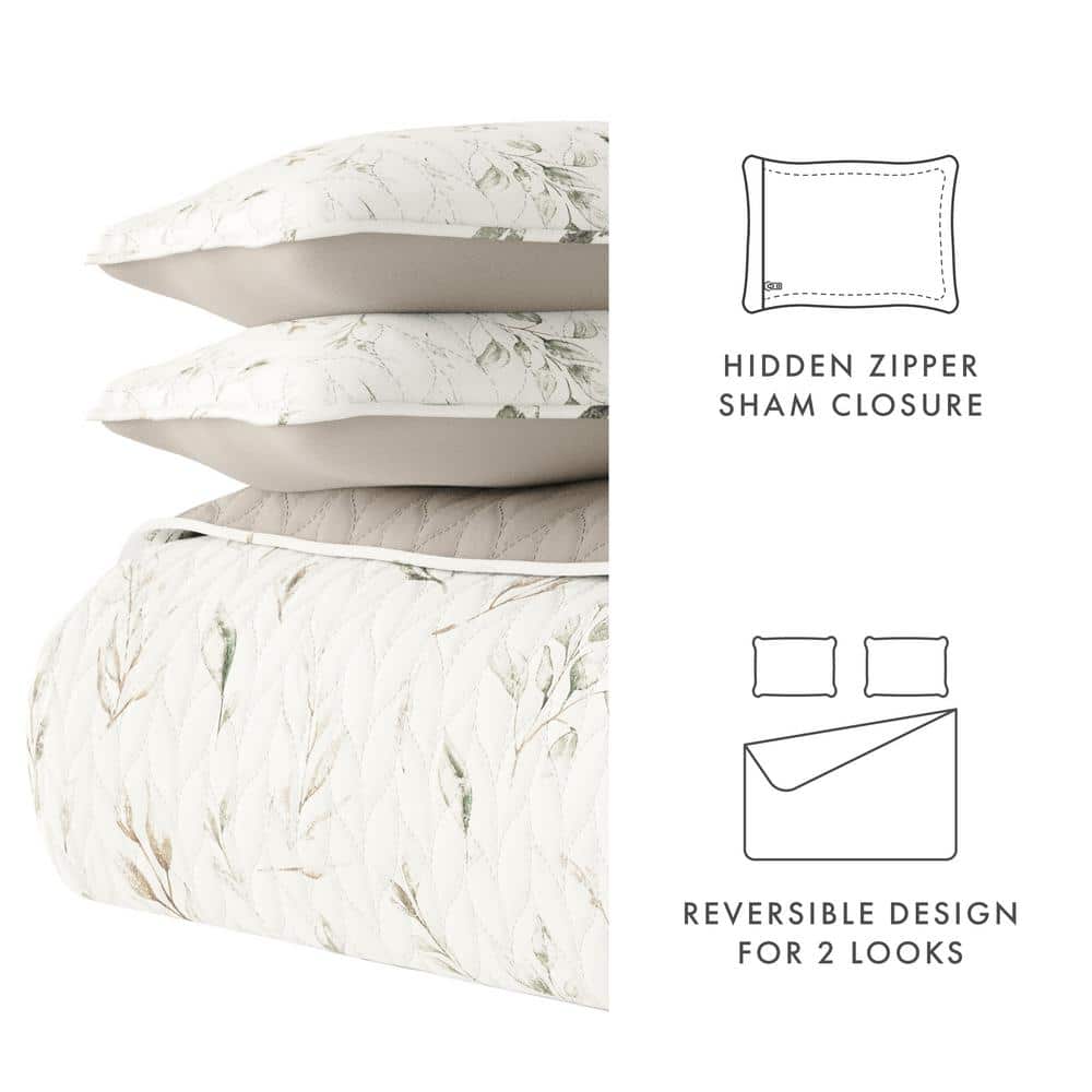 Gray Reversible Microfiber Full Quilt Set with Trim