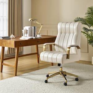 Costante Ivory Mid-Century Modern Leather Ergonomic Executive Office Chair with Metal Feet