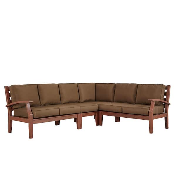 HomeSullivan Verdon Gorge Brown 3-Piece Oiled Wood Outdoor Sofa with Brown Cushions