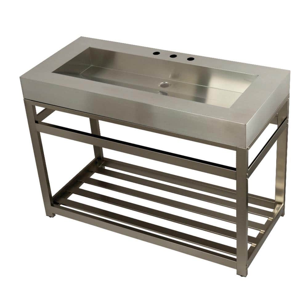 Kingston Brass 49 In W Bath Vanity In Brushed Nickel With Stainless Steel Vanity Top In Silver With Silver Basin Hkvsp4922a8 The Home Depot