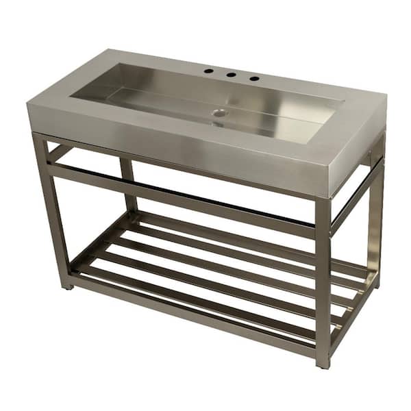 Kingston Brass 49 in. W Bath Vanity in Brushed Nickel with Stainless Steel Vanity Top in Silver with Silver Basin