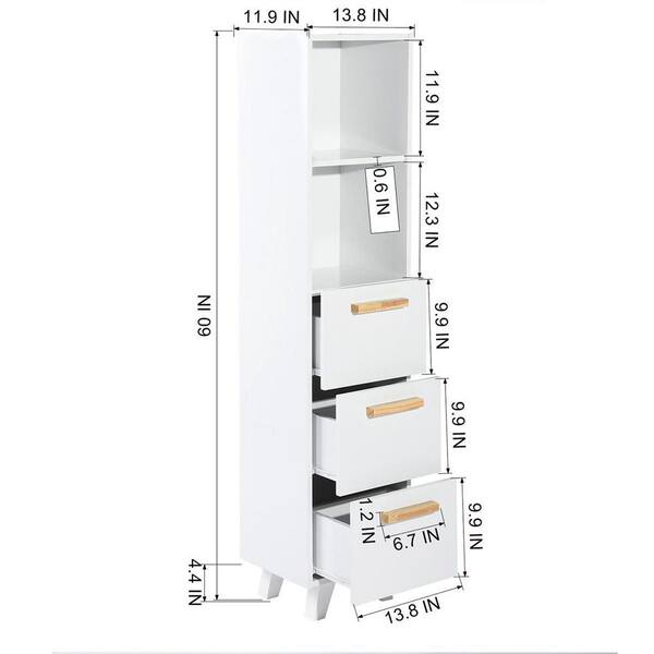 Easyfashion Tall Slim Storage Cabinet with Single Door and Open Shelves for Home Small Space, White, Size: 16 inch Large x 12 inch W x 60.5 inch H