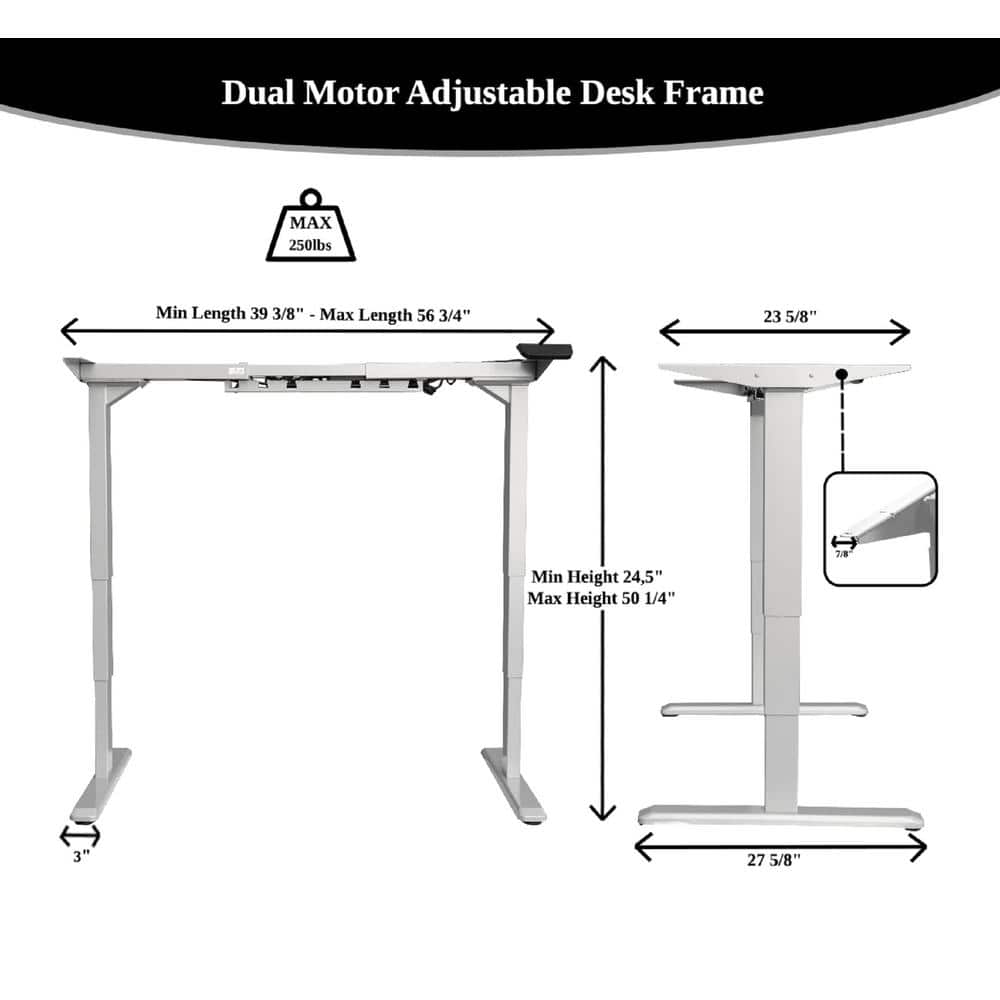 Black 50'' Electric Height Adjustable Desk Frame with Dual Motor