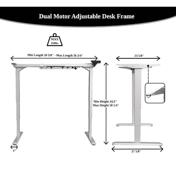 Black Electric Height Adjustable Desk Frame w/Dual Motor, Tabletop Not Included, 50 Inch Max Height