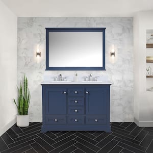 Dukes 48 in. W x 22 in. D Navy Blue Double Bath Vanity, Cultured Marble Top, and 46 in. Mirror