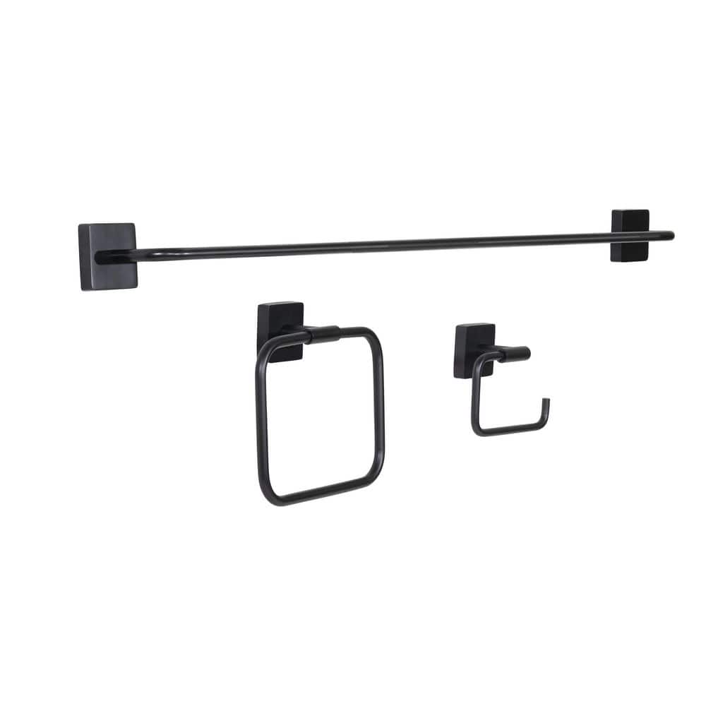 MSI 3Piece Matte Black Bath Hardware Set with 24 in. Towel Bar, Toilet Paper Holder and Towel