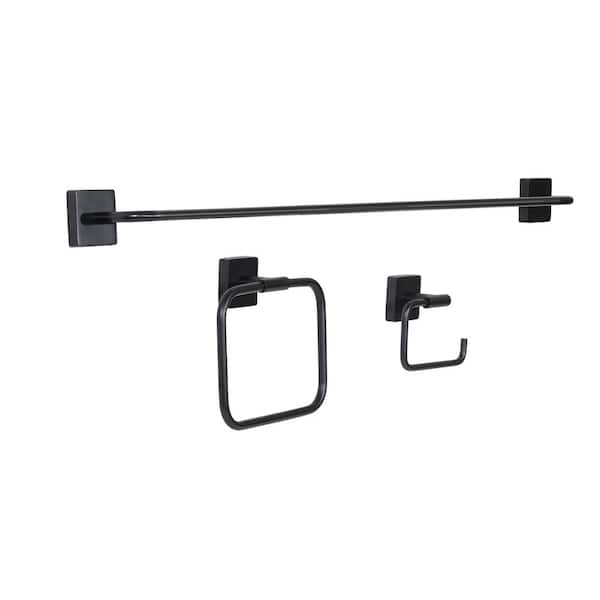 MSI 3-Piece Matte Black Bath Hardware Set with 24 in. Towel Bar, Toilet Paper Holder and Towel Ring in Matte Black