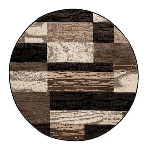 Bernadette Chocolate 8' Round Loomed Abstract Polypropylene Round Area Rug