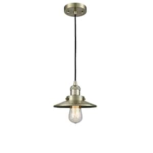 Railroad 1-Light Antique Brass Cone Pendant Light with Antique Brass Metal Shade