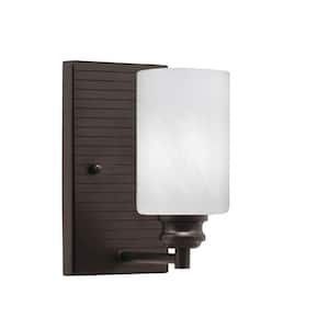 Albany 1-Light Espresso Wall Sconce 4 in. White Marble Glass