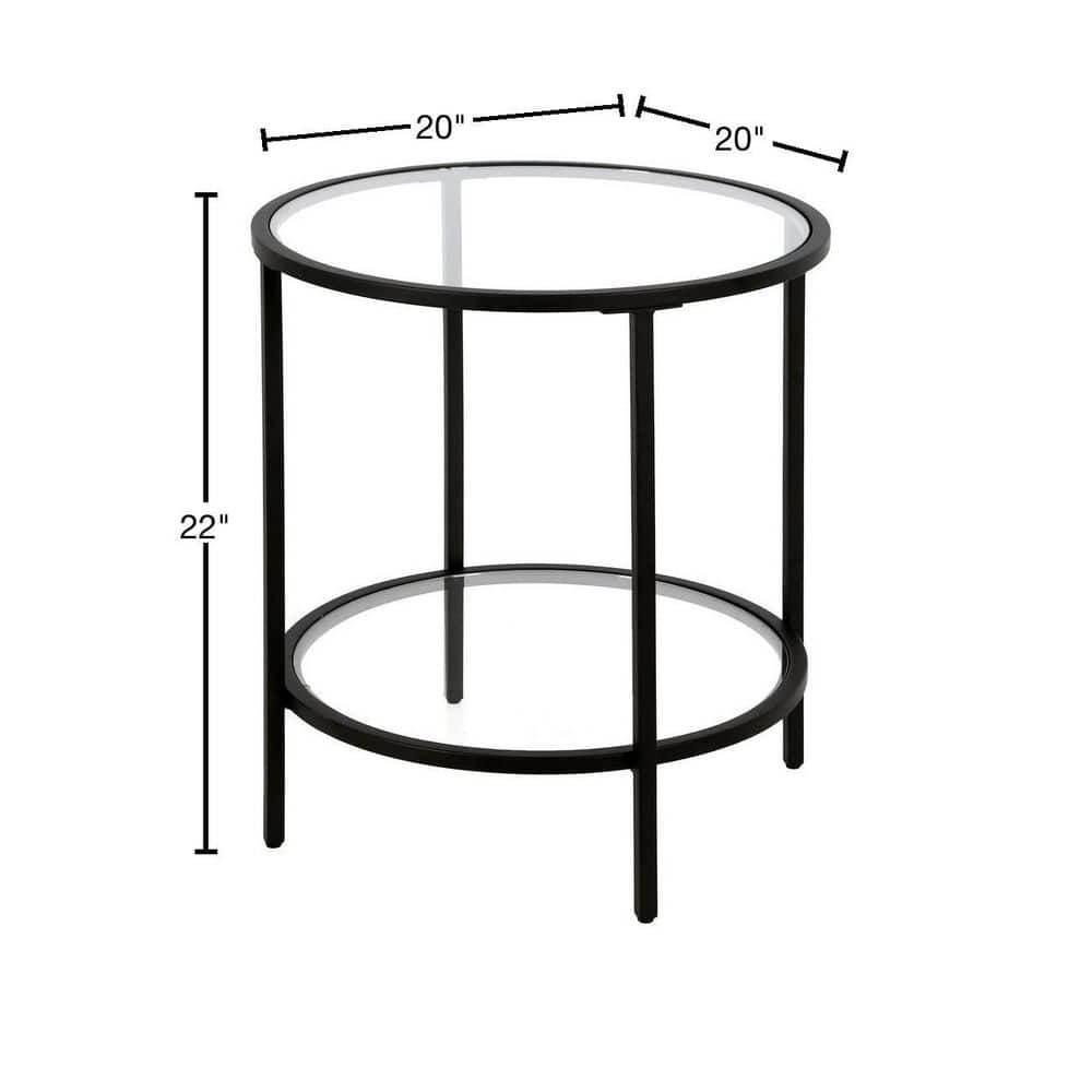 Blackened Bronze Round Side Table with Glass Shelf
