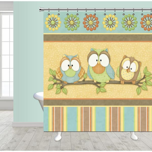 72" Cartoon Owl Waterproof Fabric Bathroom Mat Shower Curtain Home Decor Set 