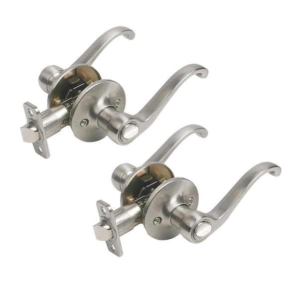 Design House Scroll Satin Nickel Privacy Bed/Bath Door Handle (2-Pack)
