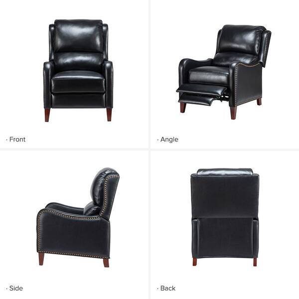 Jayden Creation Joseph Black Genuine Leather Swivel Rocking Manual Recliner with Straight Tufted Back Cushion and Curved Mood Arms