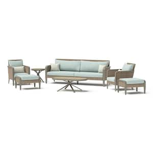 Grantina 7-Piece Aluminum Patio Conversation Set with Sunbrella Spa Blue Cushions