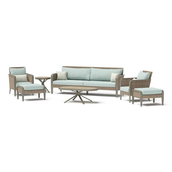 RST BRANDS Grantina 7-Piece Aluminum Patio Conversation Set with Sunbrella Spa Blue Cushions
