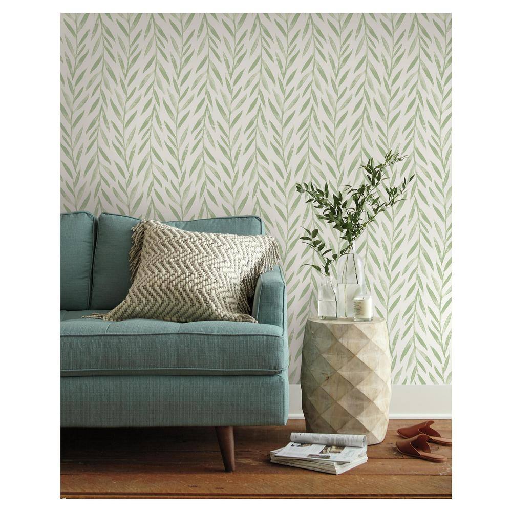 Green Willow Pattern Peel and Stick Vinyl Wallpaper