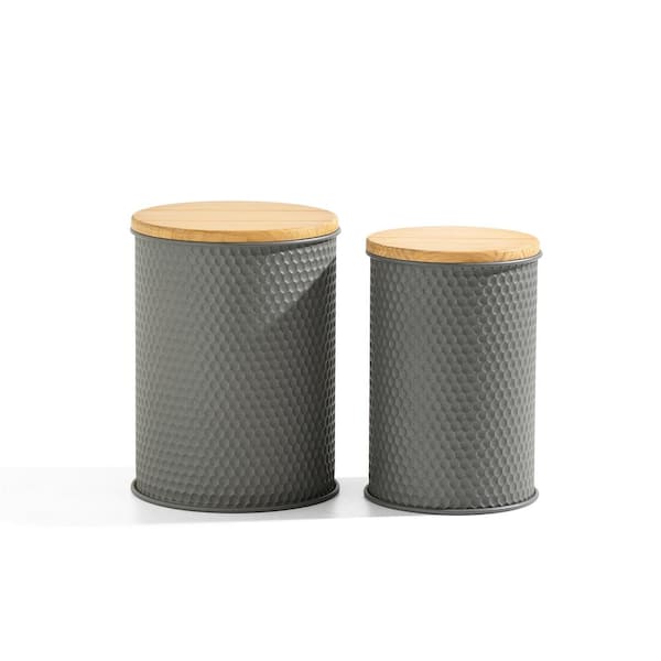 Glitzhome Modern Gray Metal Storage Accent Table or Stool with Solid Wood Lid (Set of 2)