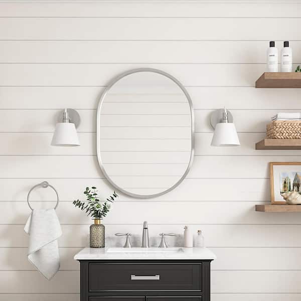 Home Decorators Collection Emmeline 24 in. W x 32 in. H Oval Framed Wall Mount Bathroom Vanity Mirror in Brushed Nickel