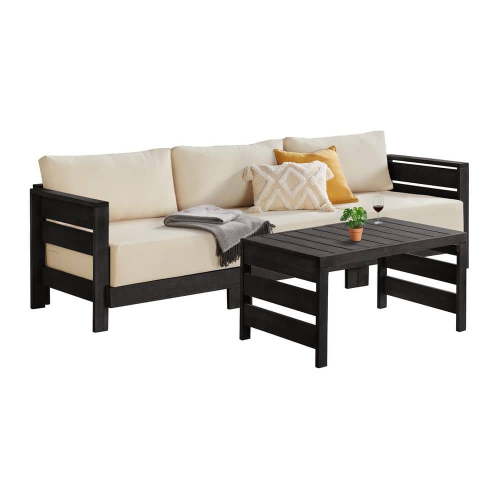 Patio Furniture Set with 37x24x19 in. Outdoor Table and 100x36x32 in. Patio Sofa, Black Eucalyptus Wood Patio Set price history on PriceWatchPro
