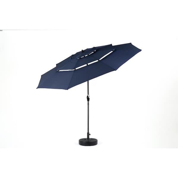 Unbranded Market Umbrella, 10 ft. Aluminium 3 Tier Market Auto-tilt Patio Umbrella in Navy Blue with Easy Crank
