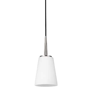 Driscoll 1-Light Modern Brushed Nickel Hanging Mini Pendant with Inside White Painted Etched Glass