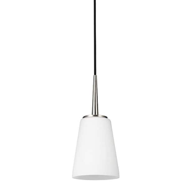 Generation Lighting Driscoll 1-Light Modern Brushed Nickel Hanging Mini Pendant with Inside White Painted Etched Glass