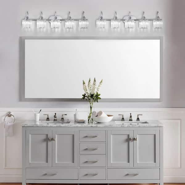 37.4 Light Wall Vanity Light Luxury in. Mirror Crystal 5-Light Avenlur - The 81010000042188 Dimmable Linear Glam Bathroom Chrome RRTYO Depot Over Home