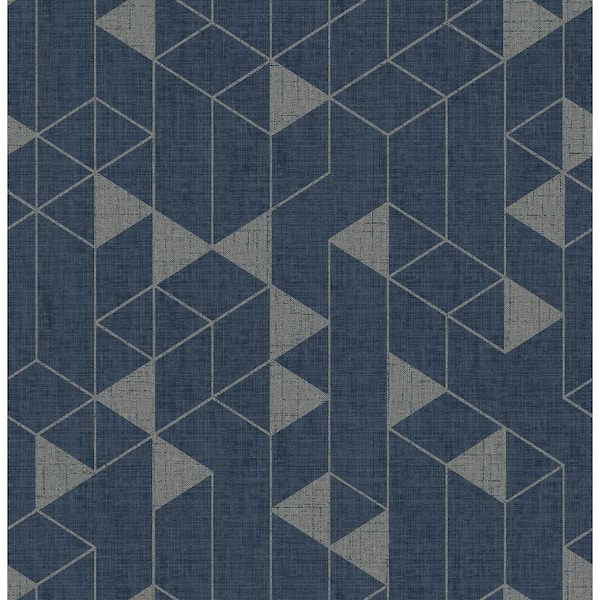 SCOTT LIVING Fairbank Blue Navy Linen Geometric Wallpaper Sample