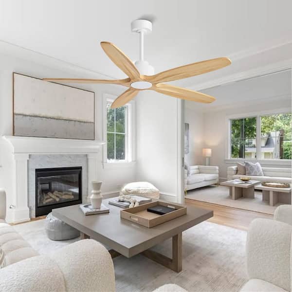54 in. 5-Soild Wood Blades Indoor Black Ceiling Fan with Remote White Downrod