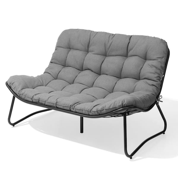 Metal Frame Outdoor Leisure Papasan Chair Loveseat with Gray Cushion