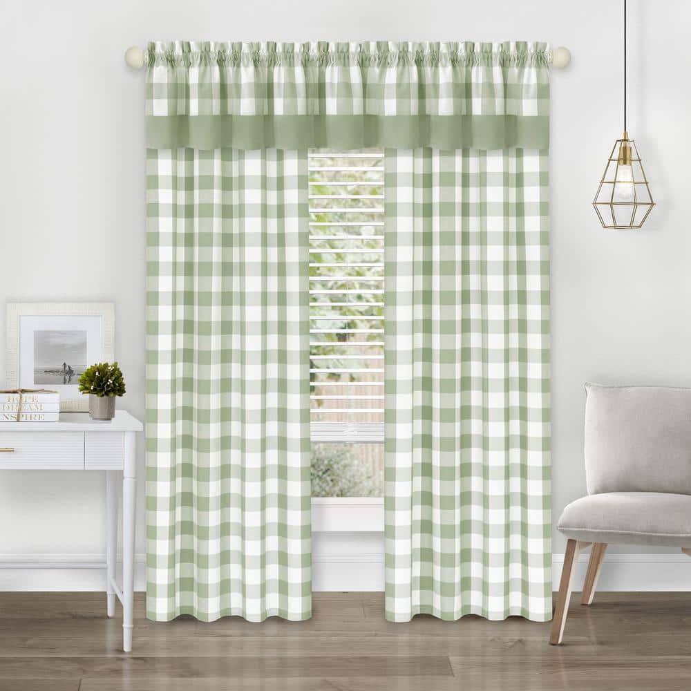 Apple Green Checkered Cotton-Polyester Rod Pocket Valance