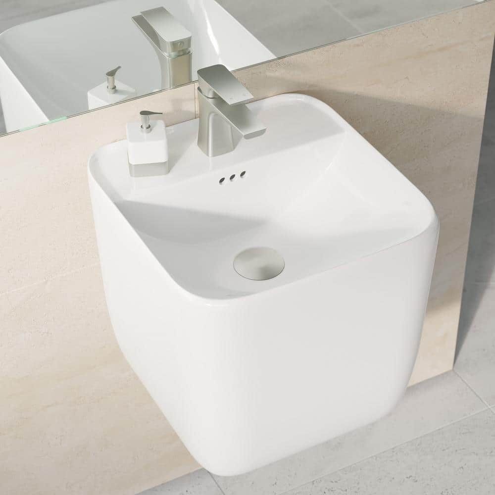 Carre 18" White Ceramic Wall-Mount Bathroom Sink
