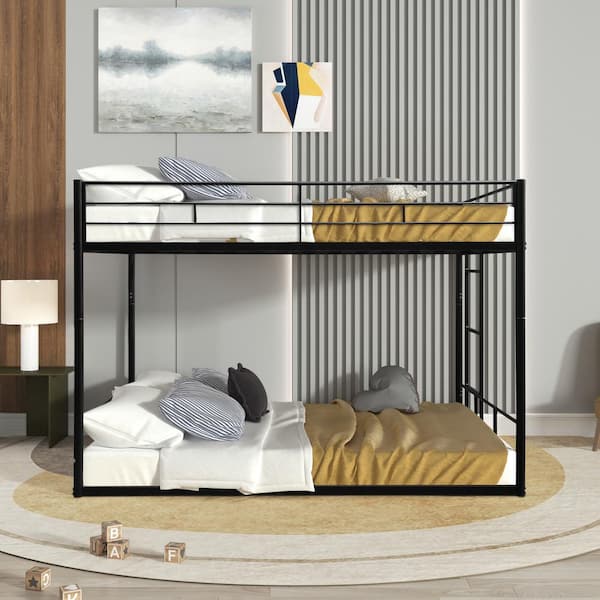 Qualler Black Metal Frame Twin over Twin Bunk Bed with Convertible Design