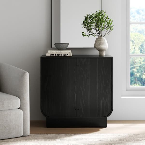 Joey Black Oak 31.7 in. Accent Cabinet and Storage Cabinet with 2 Shelves and Rounded Bottom