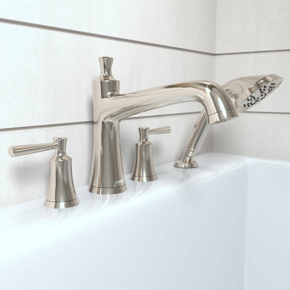Polished Nickel Double Handle Roman Tub Faucet with Handshower