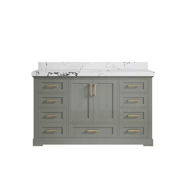 Willow Collections Boston 60 in. Single Sink Freestanding Evergreen Bath Vanity with Viola Night Quartz Top Unassembled