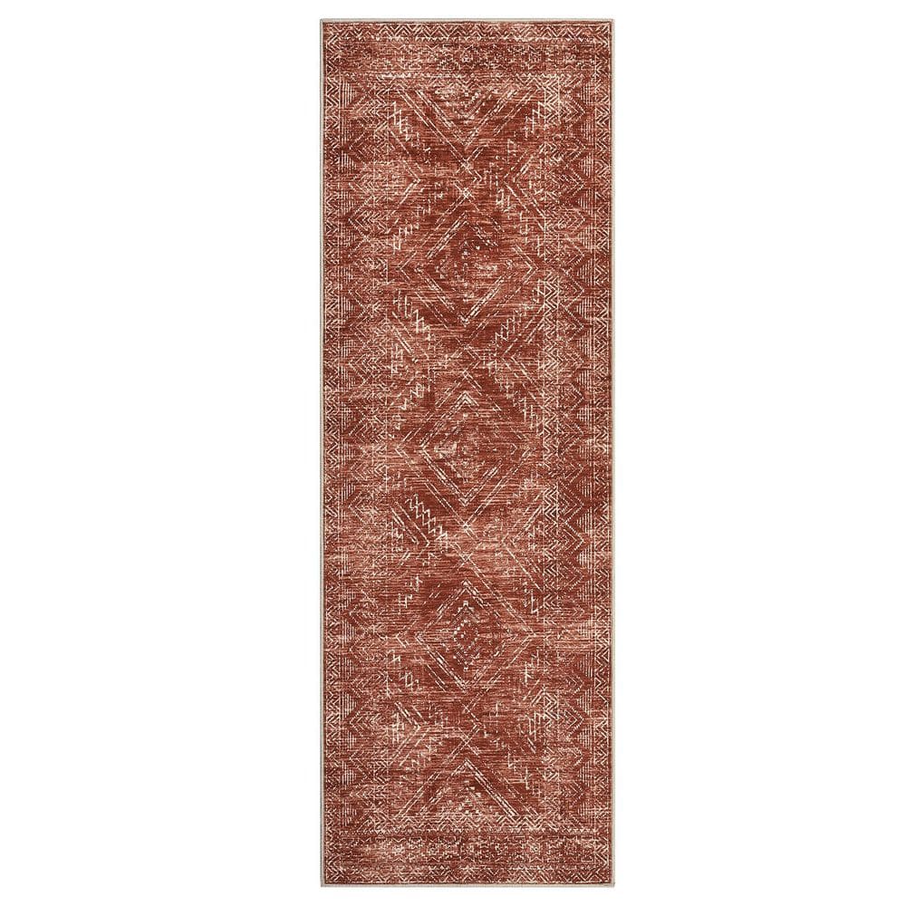 Garvee Red 2 ft. x 6 ft. Washable Vintage Distressed Bohemian Style ...