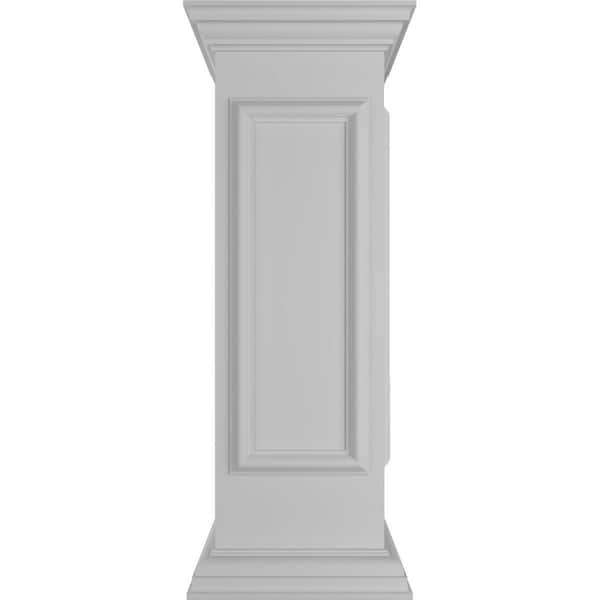 Ekena Millwork Corner 40 in. x 12 in. White Box Newel Post with Panel, Peaked Capital and Base Trim (Installation Kit Included)