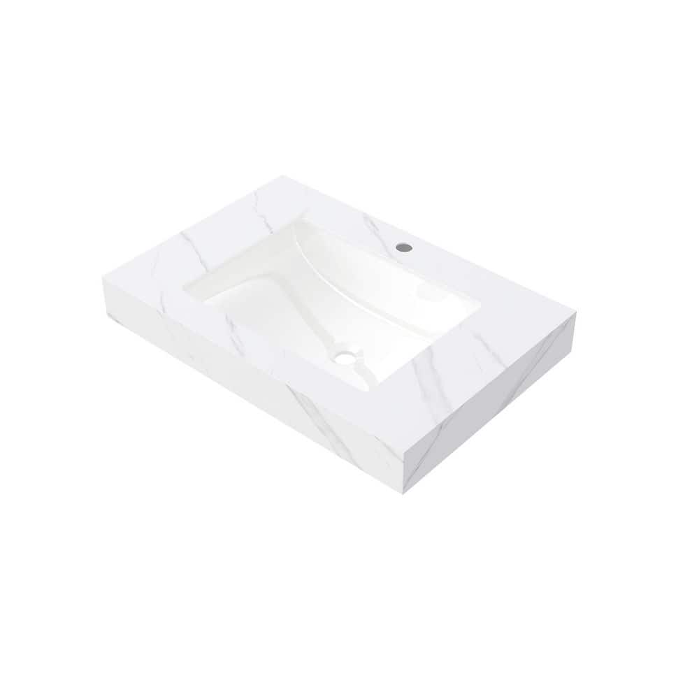 30 in. Undermount Bathroom Sink in White Sintered Stone Countertop